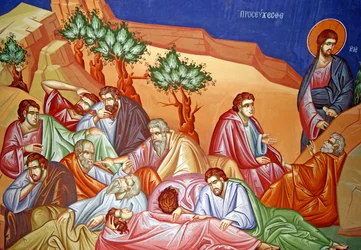 Apostles waiting for Jesus on the Mount of Olives in Jerusalem